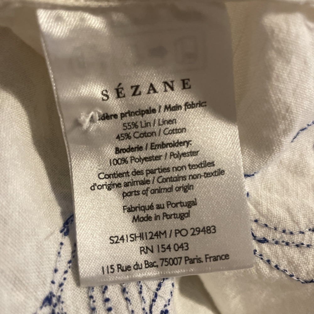 SÉZANE x Roberto Ruspoli Tom Shirt Print Size 32   XXS Long Sleeve Linen White - Picture 7 of 9